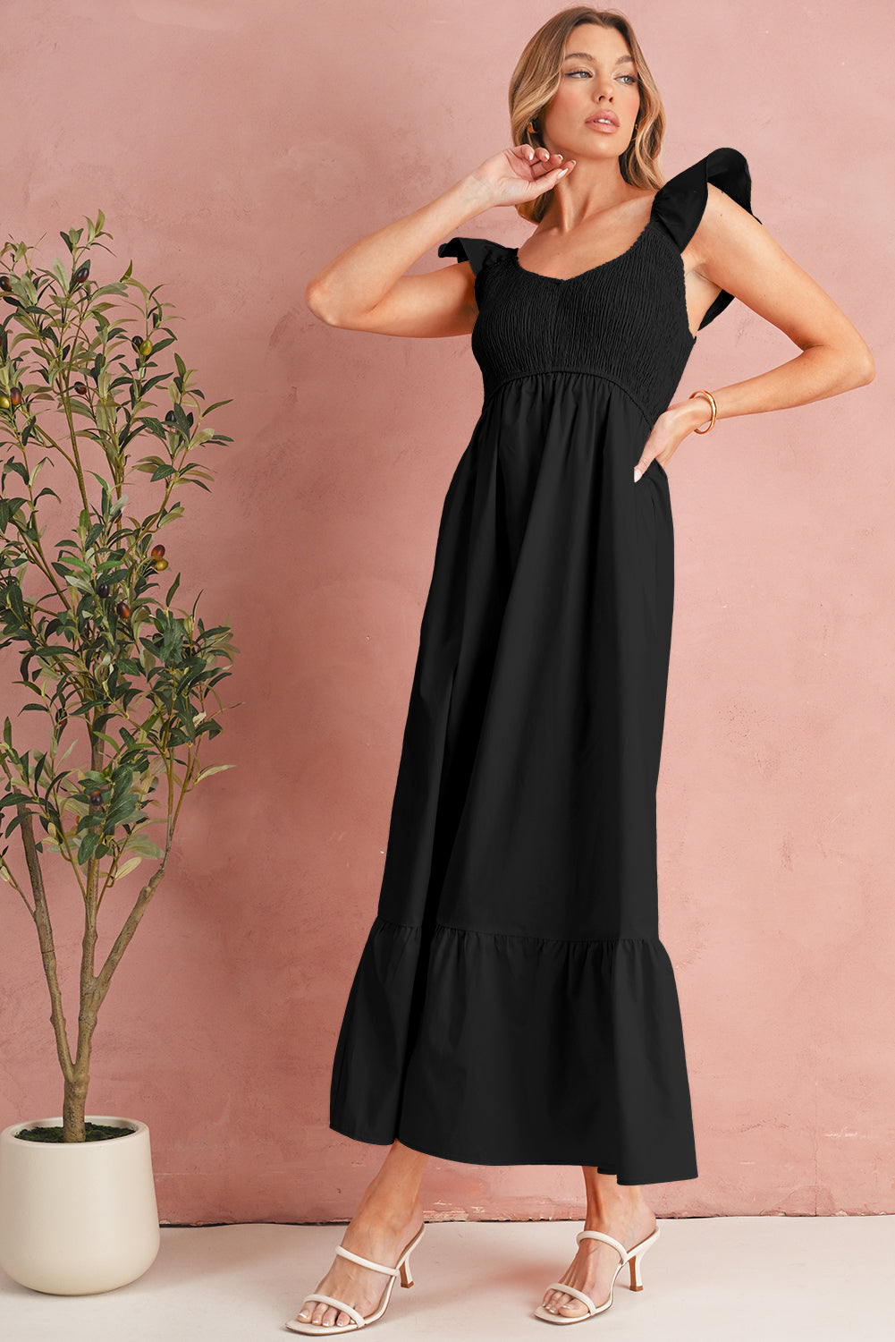 Erica Flutter Sleeve Smocked Maxi Dress