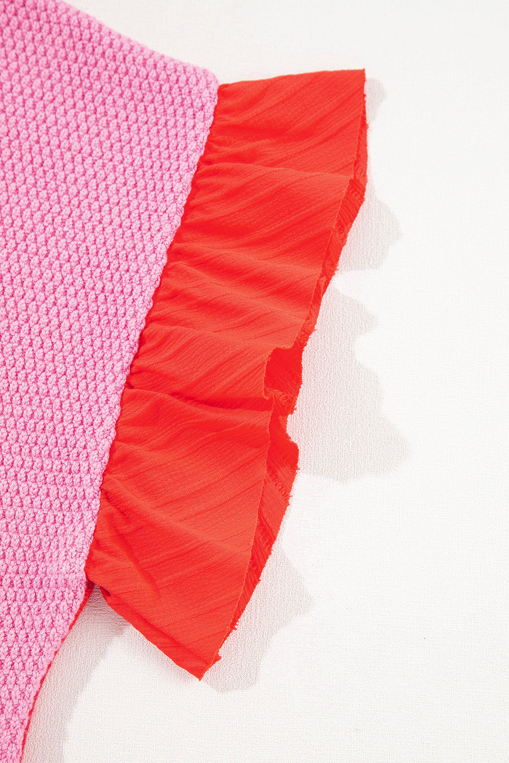 Color-Block Patchwork Ruffle Trim T-Shirt