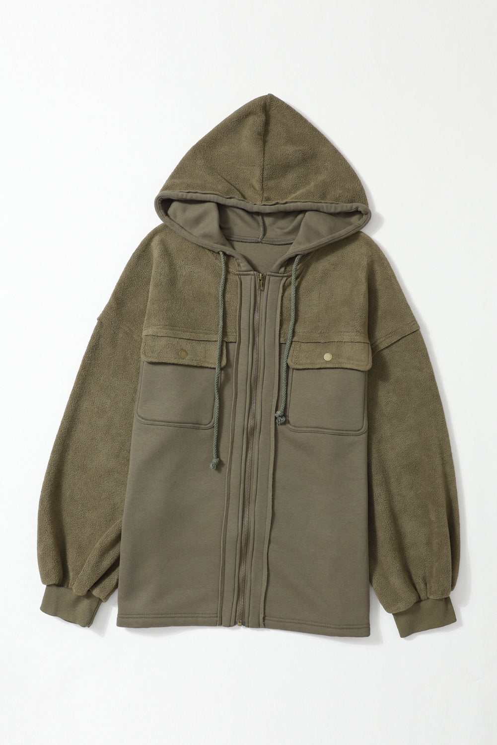 Flap Pockets Bishop Sleeve Zip Up Hoodie