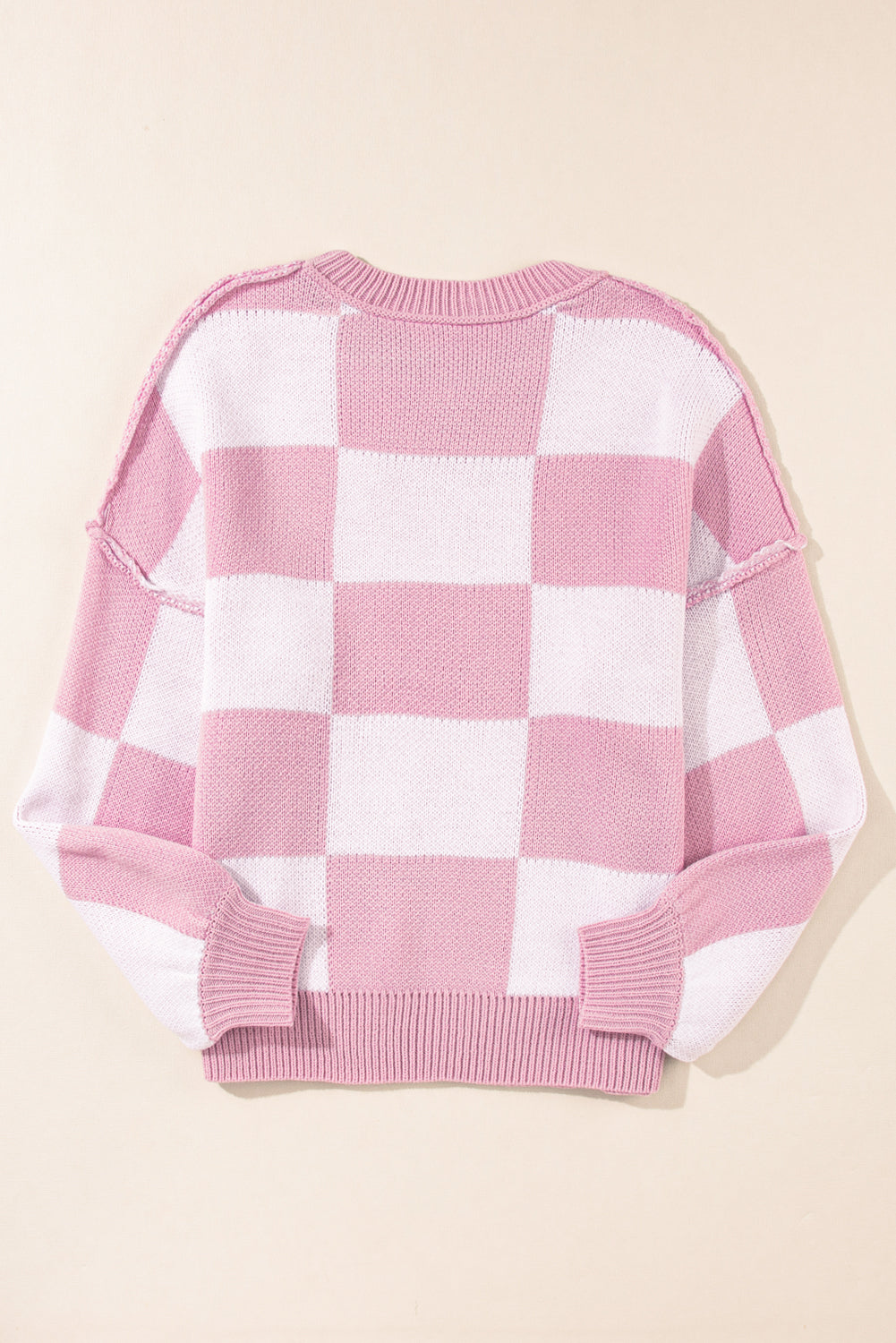 Checked Bishop Sleeve Pullover Sweater