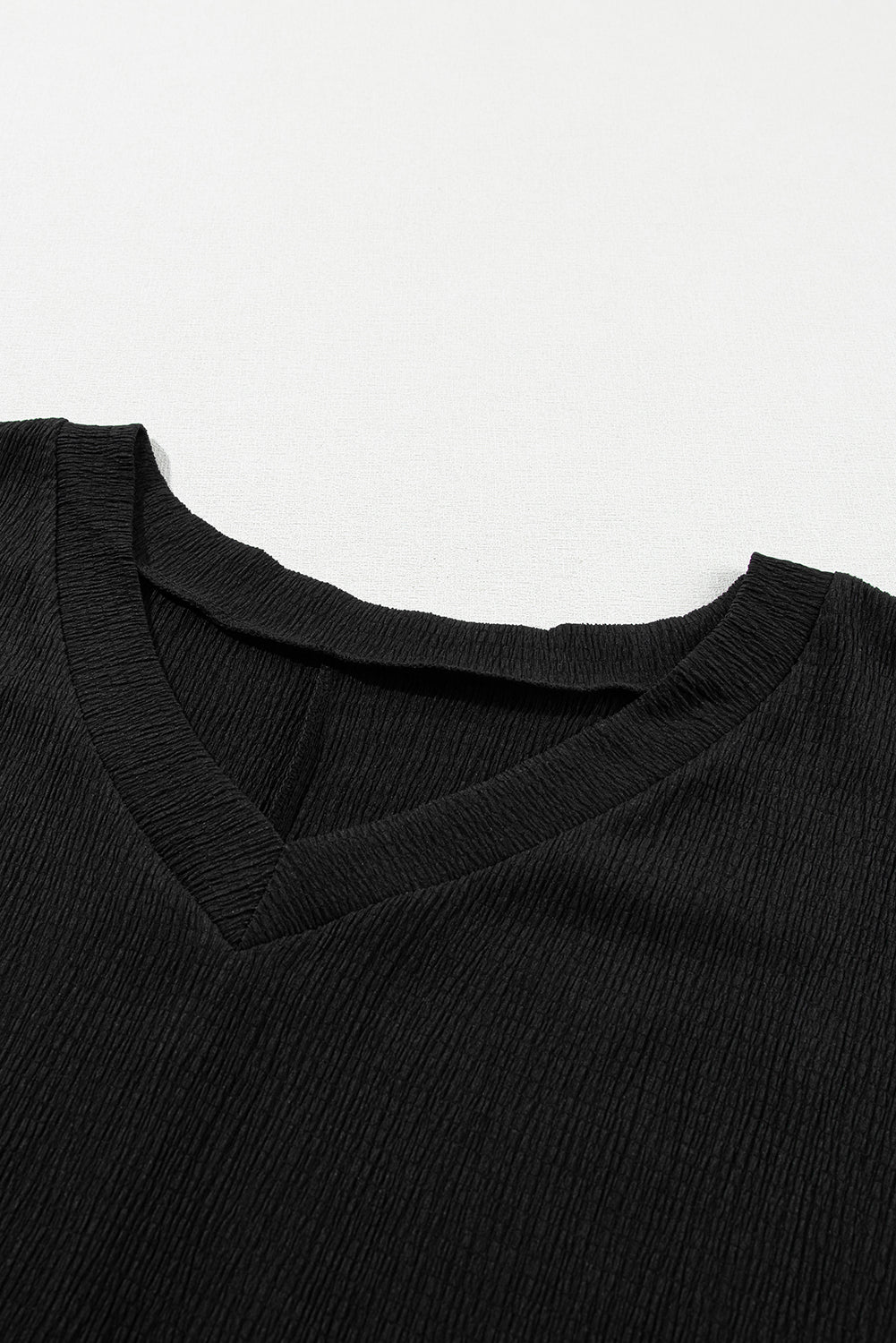 Basic Plain Textured V Neck T-Shirt