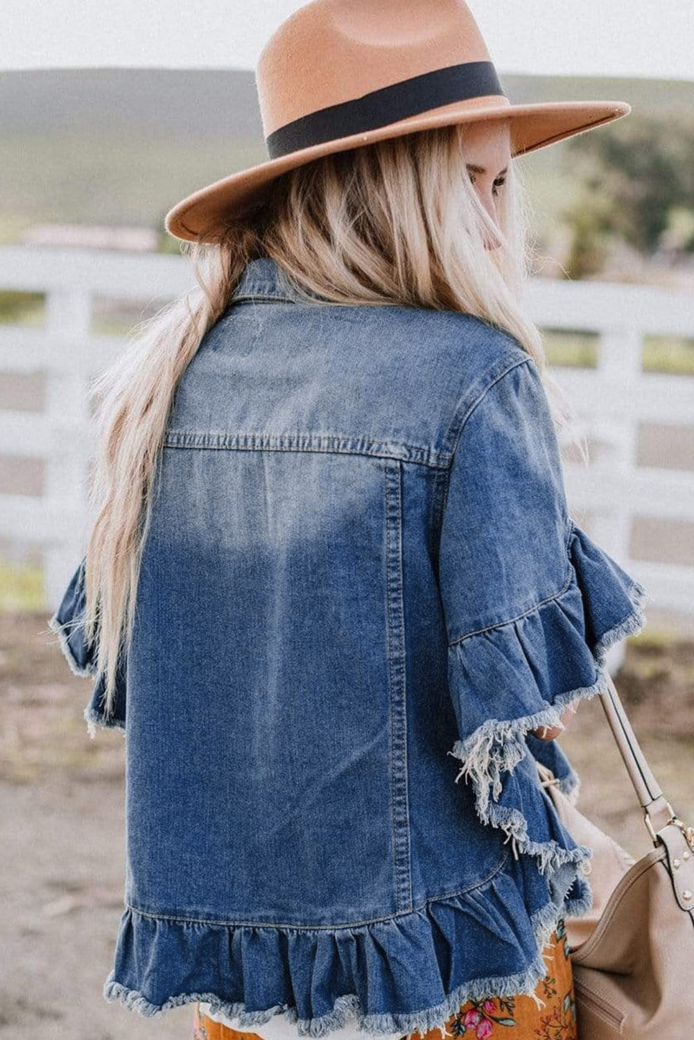 Sia Raw Edge Ruffle Short Sleeve Denim Jacket