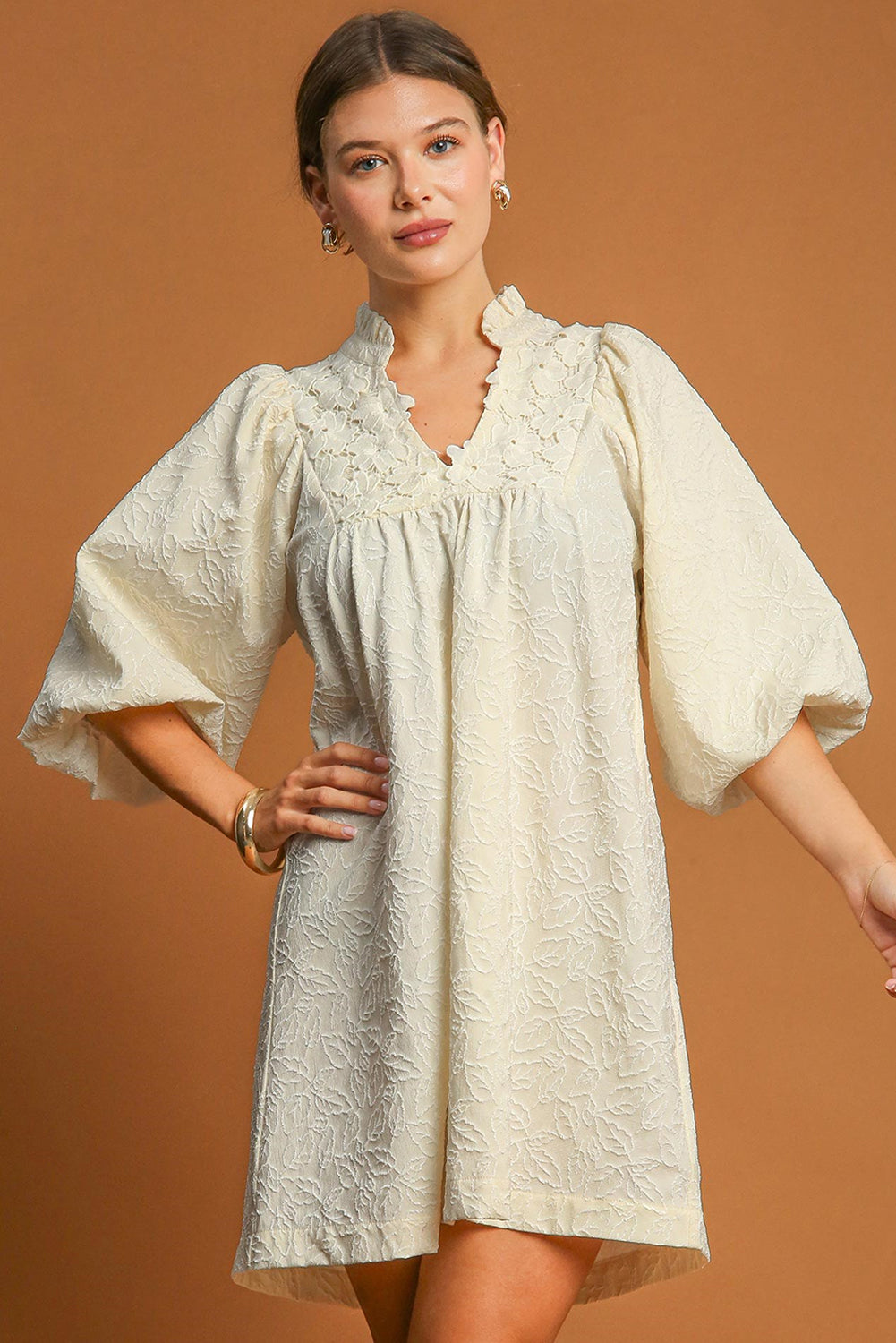 Evara Textured Frill V-Neck Mini Dress