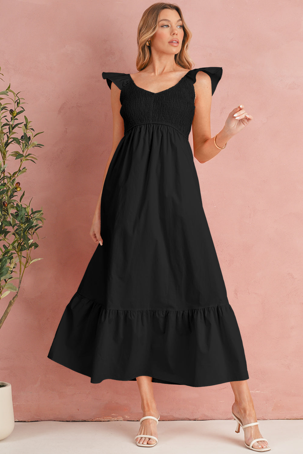 Erica Flutter Sleeve Smocked Maxi Dress