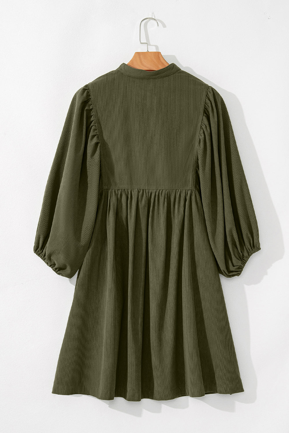 Corduroy Empire Waist Lantern Sleeve Dress
