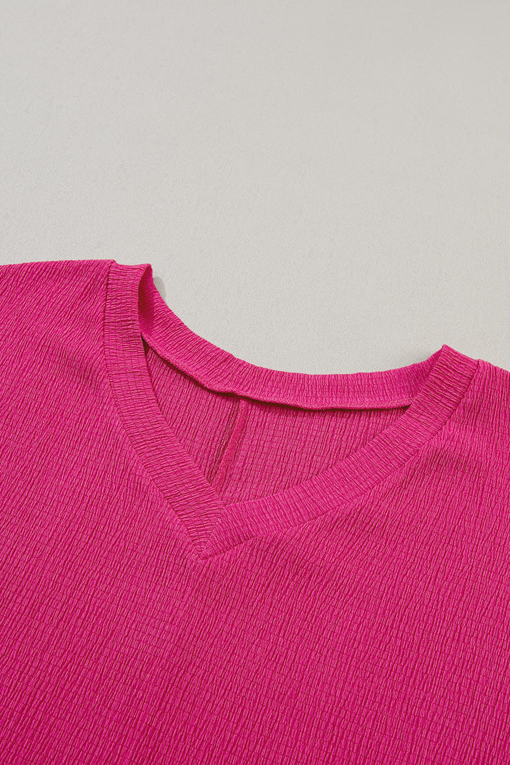 Basic Plain Textured V Neck T-Shirt