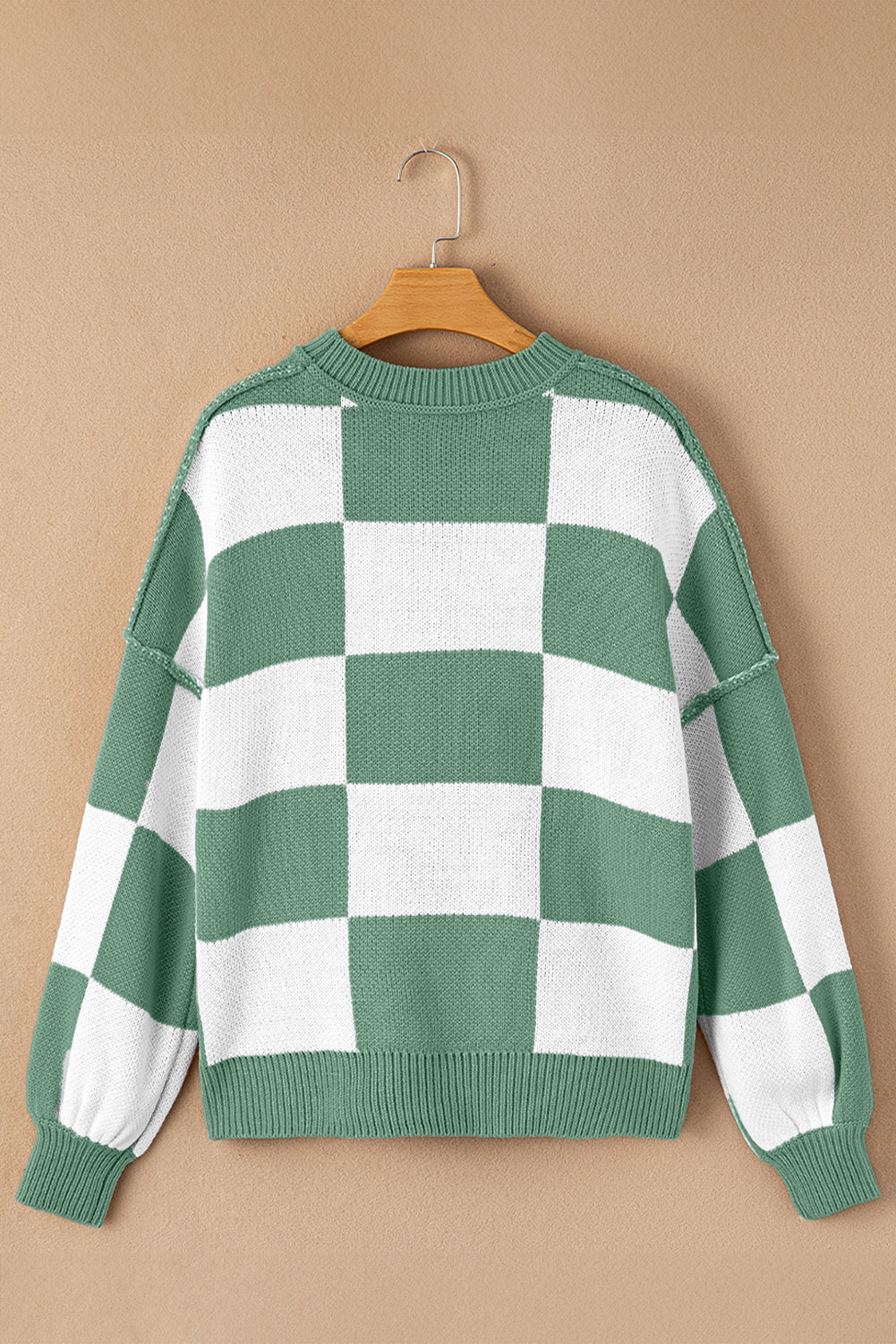 Checked Bishop Sleeve Pullover Sweater
