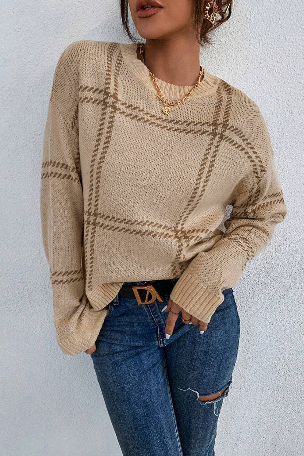 Evelyn Plaid Pattern Sweater