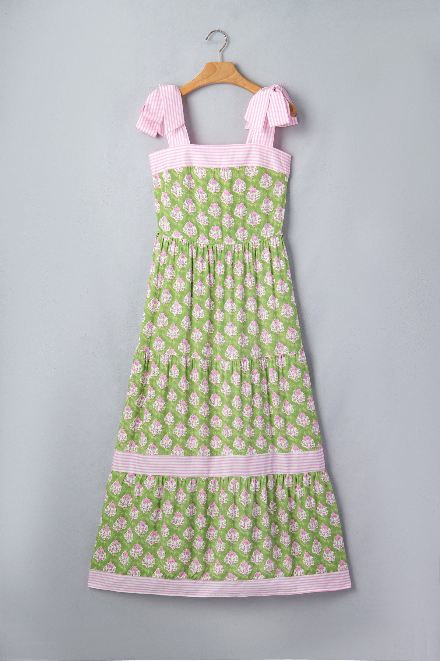 Sage Floral Knot Straps Maxi Dress