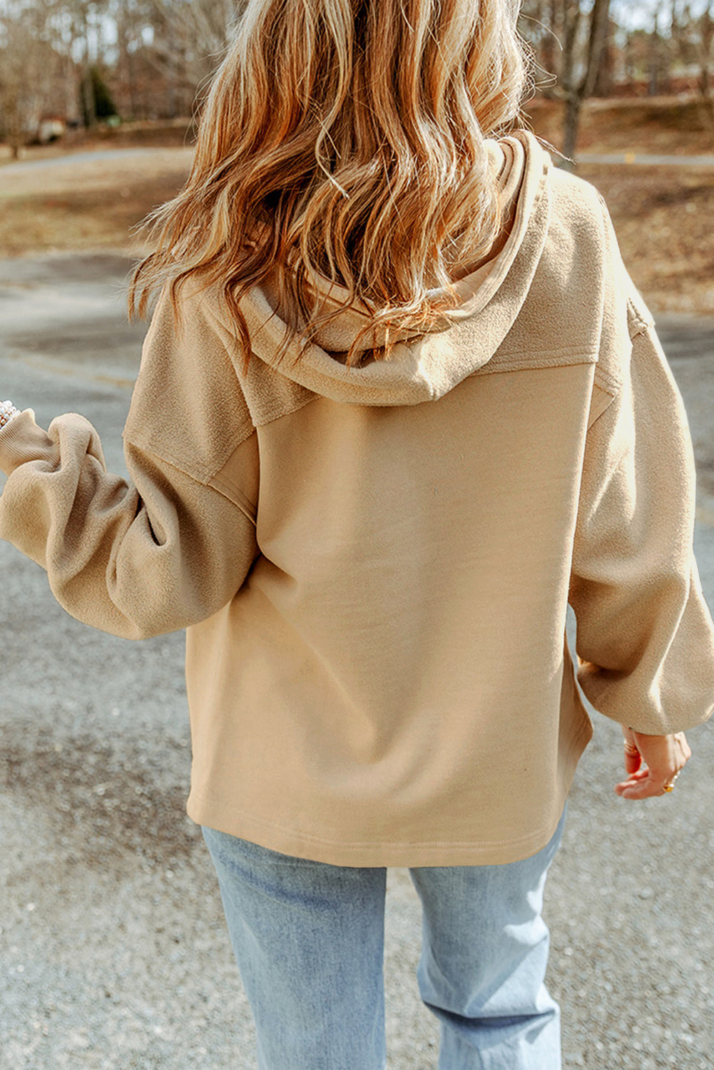 Flap Pockets Bishop Sleeve Zip Up Hoodie