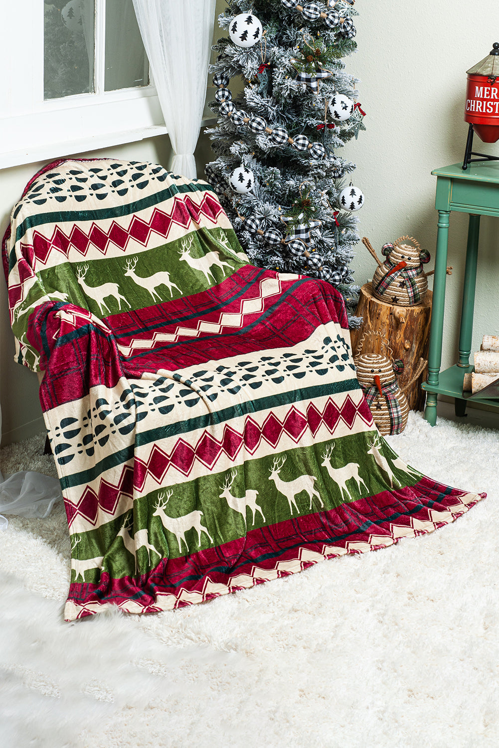 Christmas Elk Print Fleece Blanket