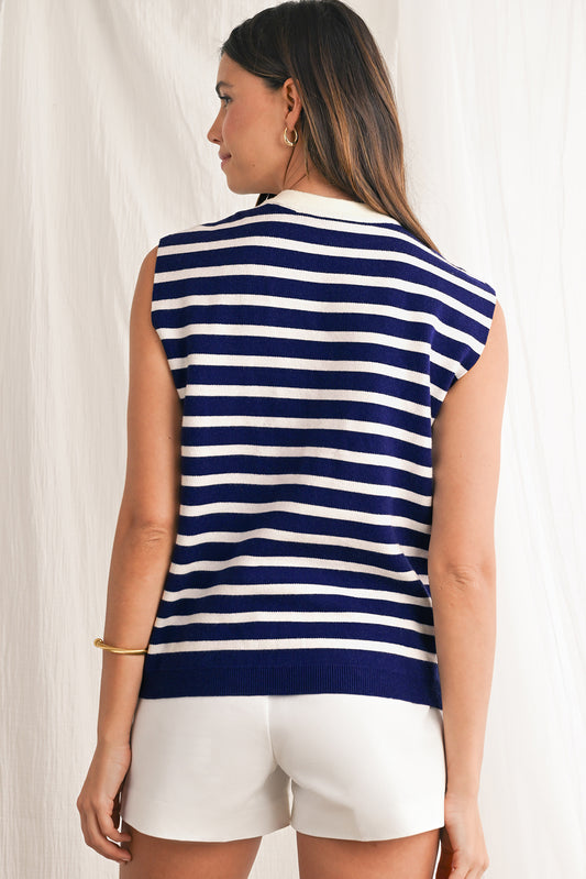 Monroe Striped Bow Sleeveless Knit Top