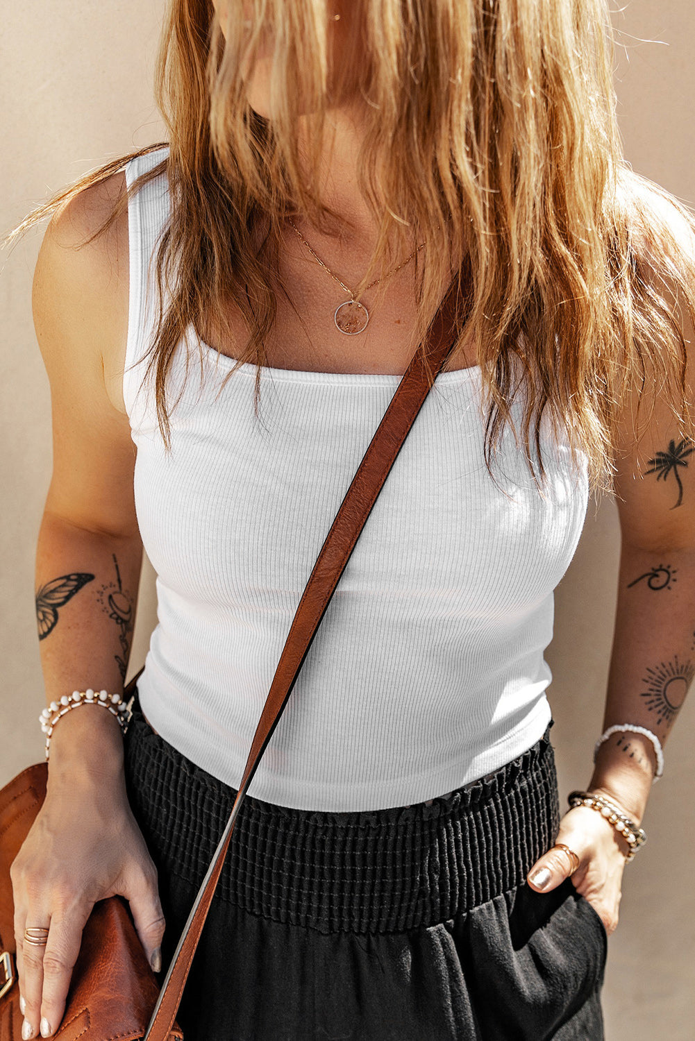 Square Neck Ribbed Tank Top