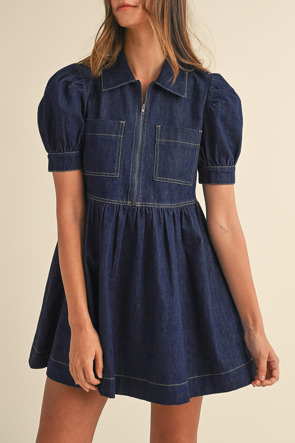 Skye Half Zipper Denim Mini Dress