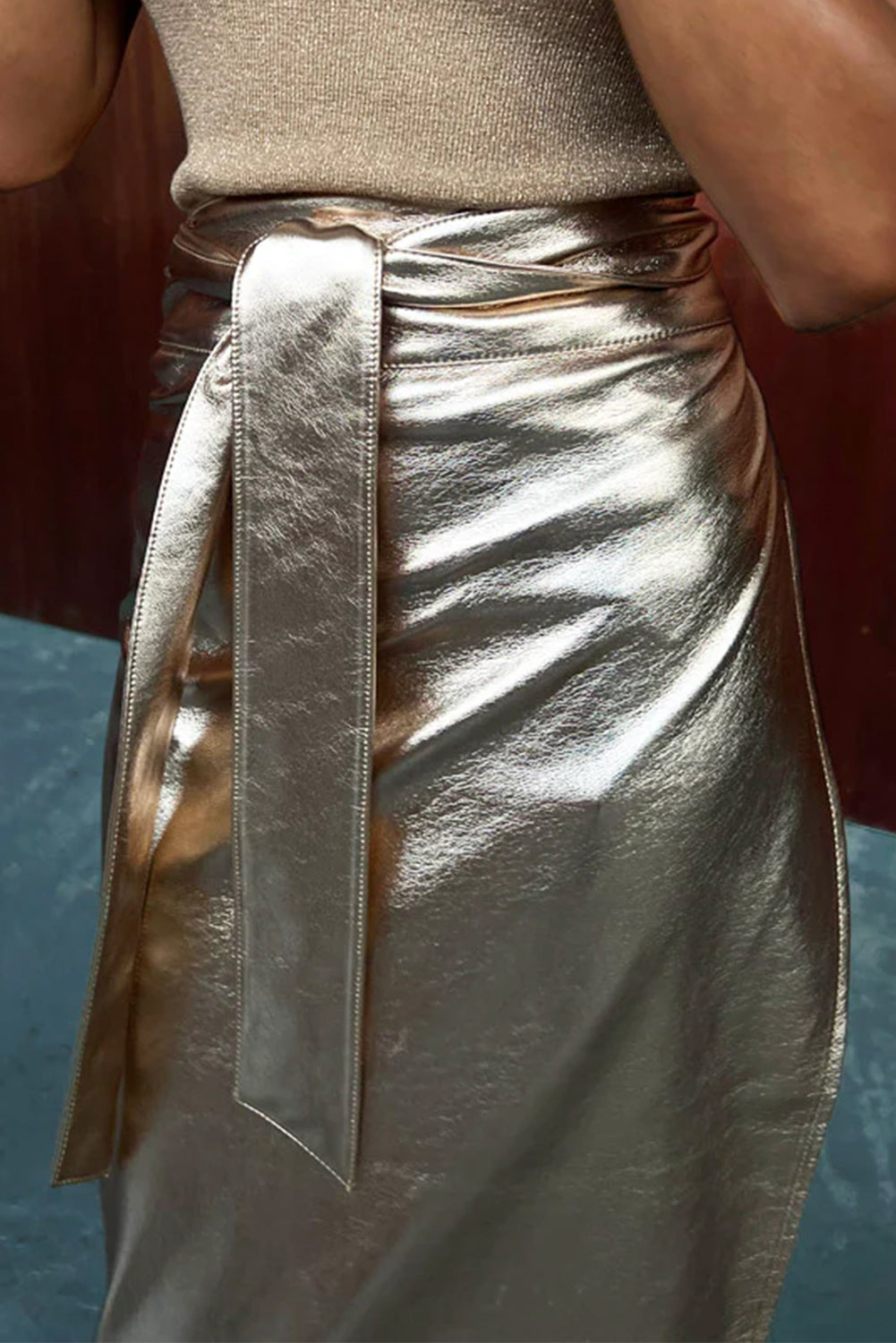 Aurum Knotted Metallic Midi Skirt