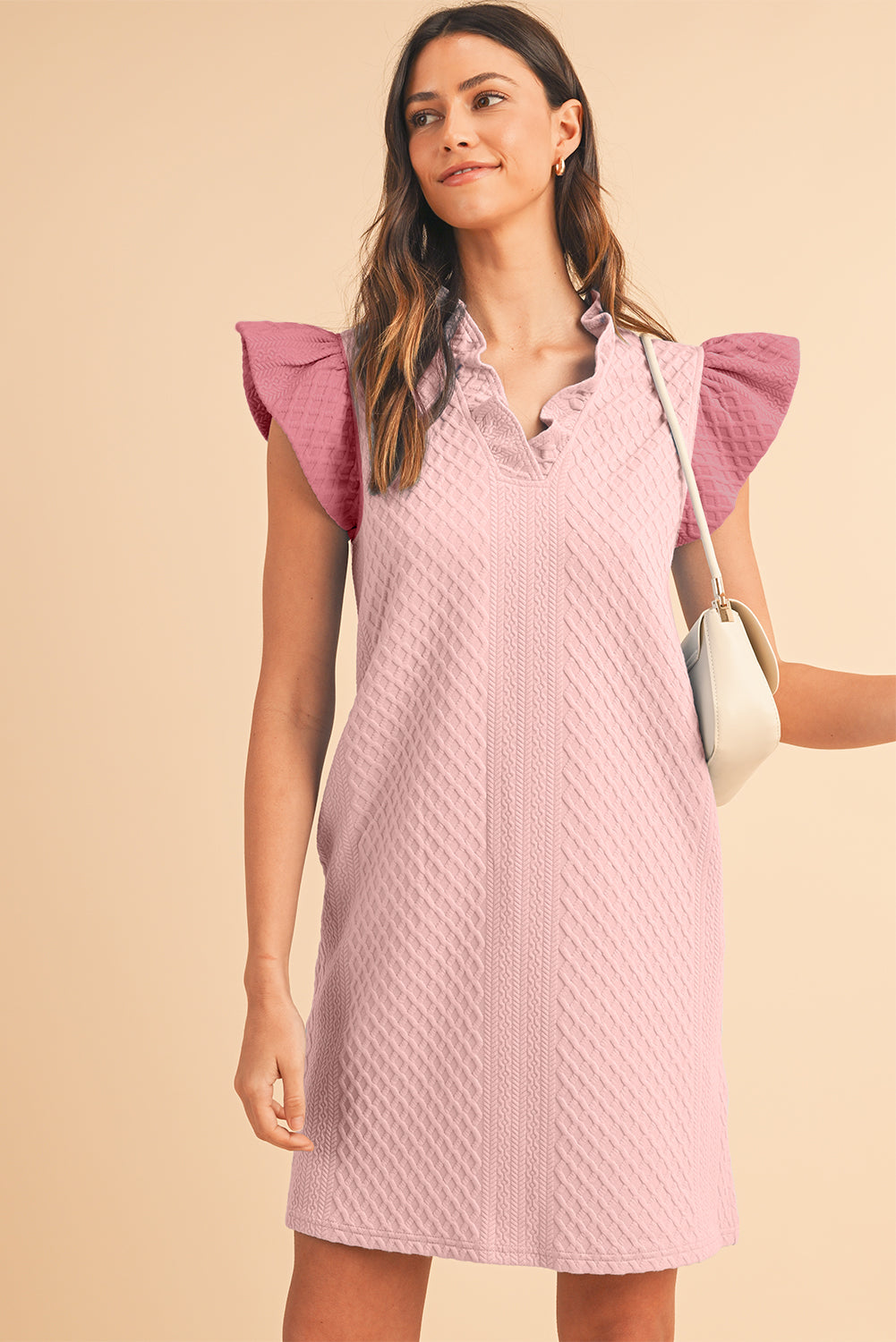 Ira Textured Ruffle V-Neck Mini Dress