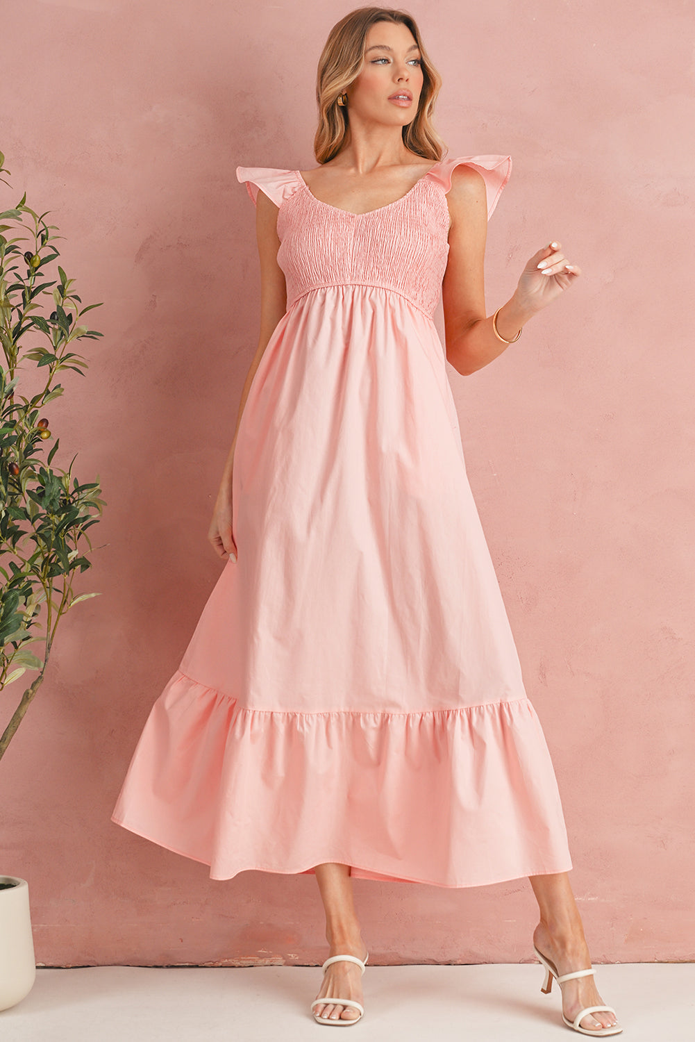 Erica Flutter Sleeve Smocked Maxi Dress