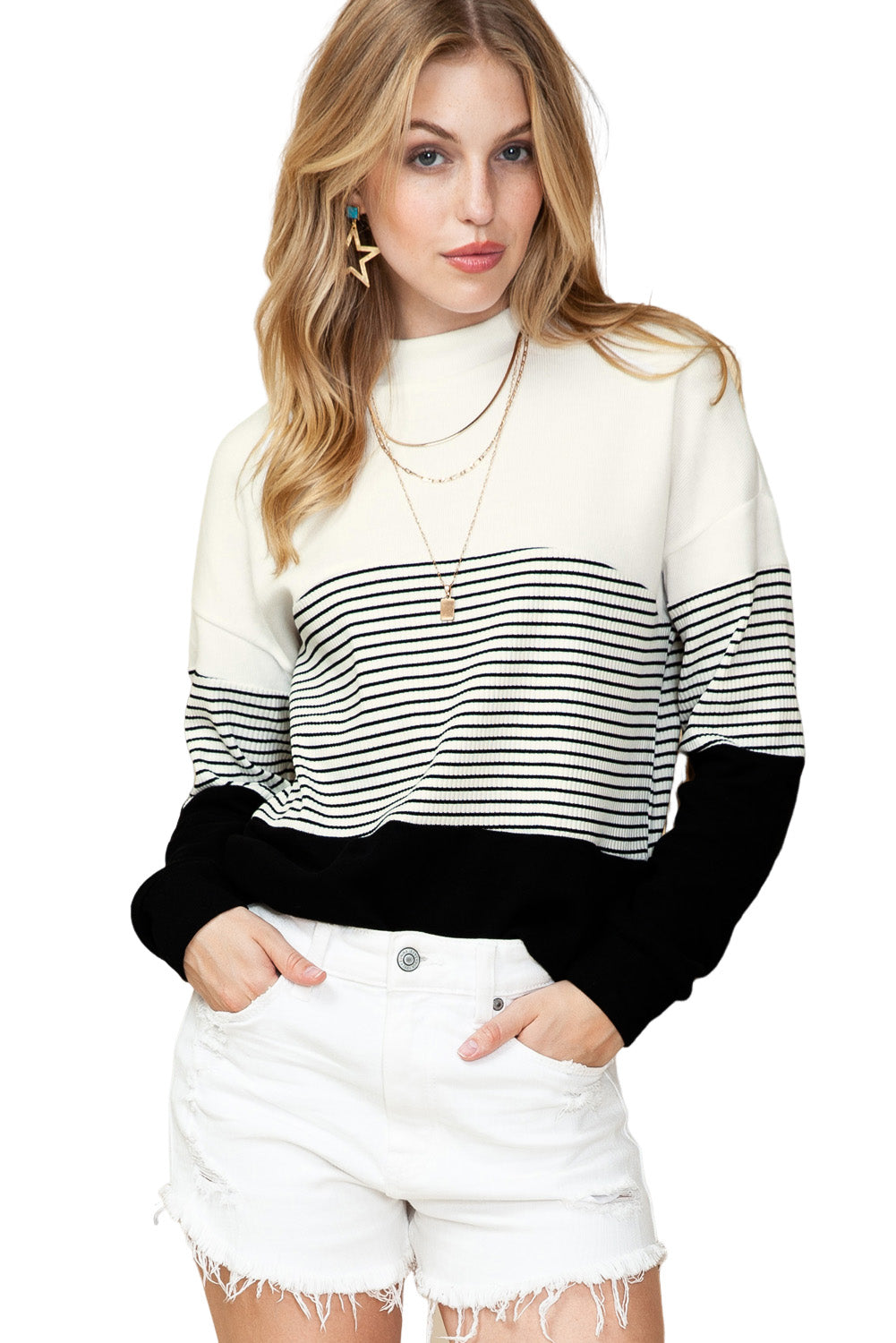 Noir Striped Contrast Colorblock Knit Top