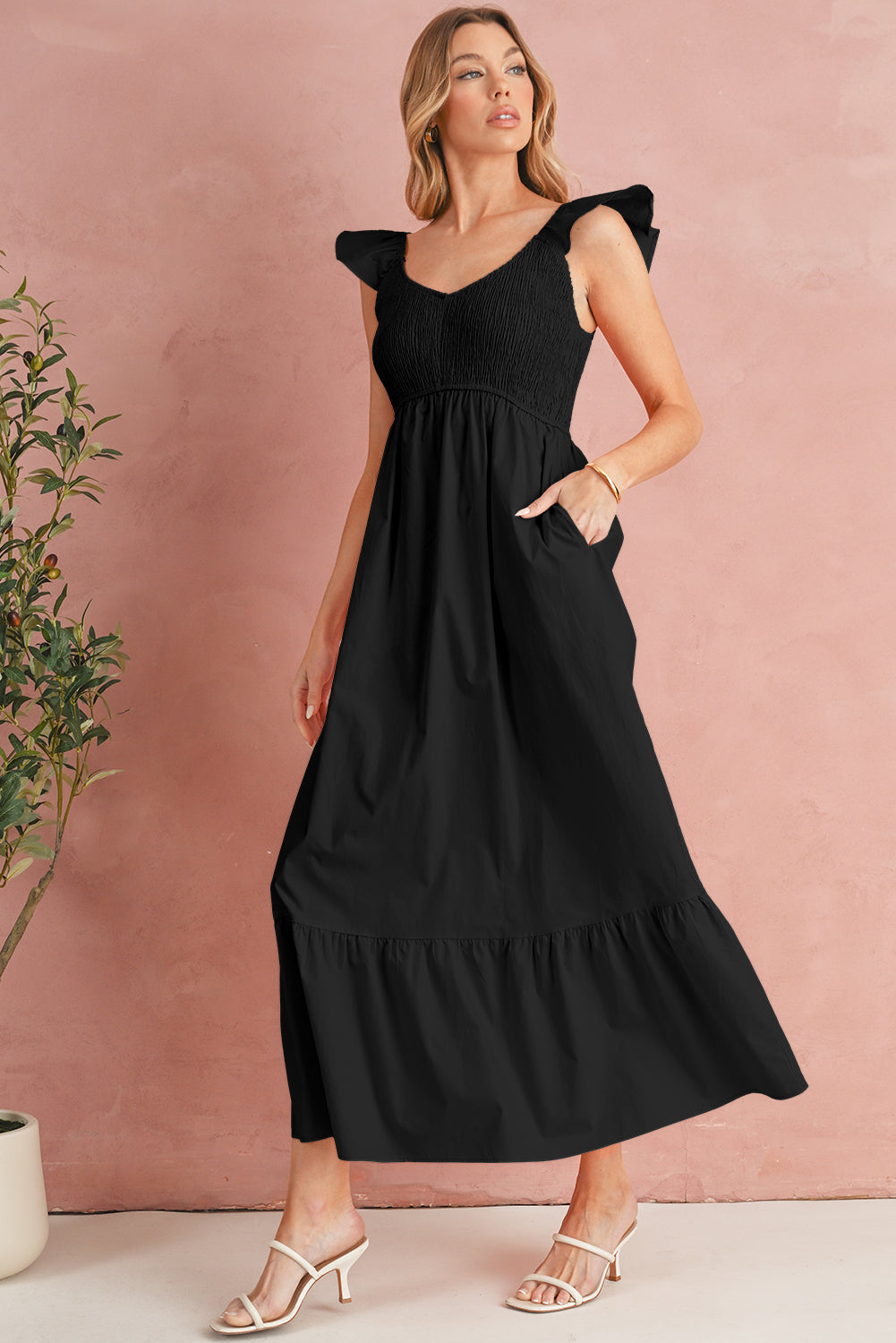Erica Flutter Sleeve Smocked Maxi Dress