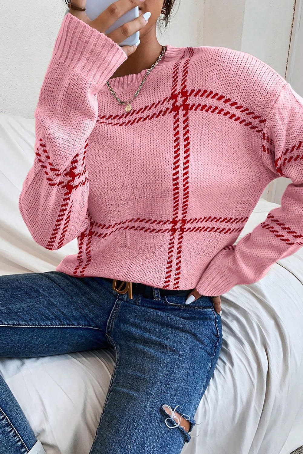 Evelyn Plaid Pattern Sweater