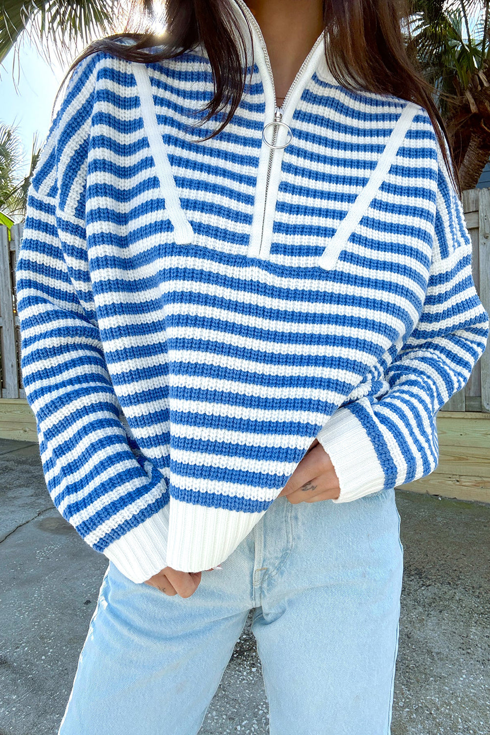 Nylah Striped Half-Zip Sweater