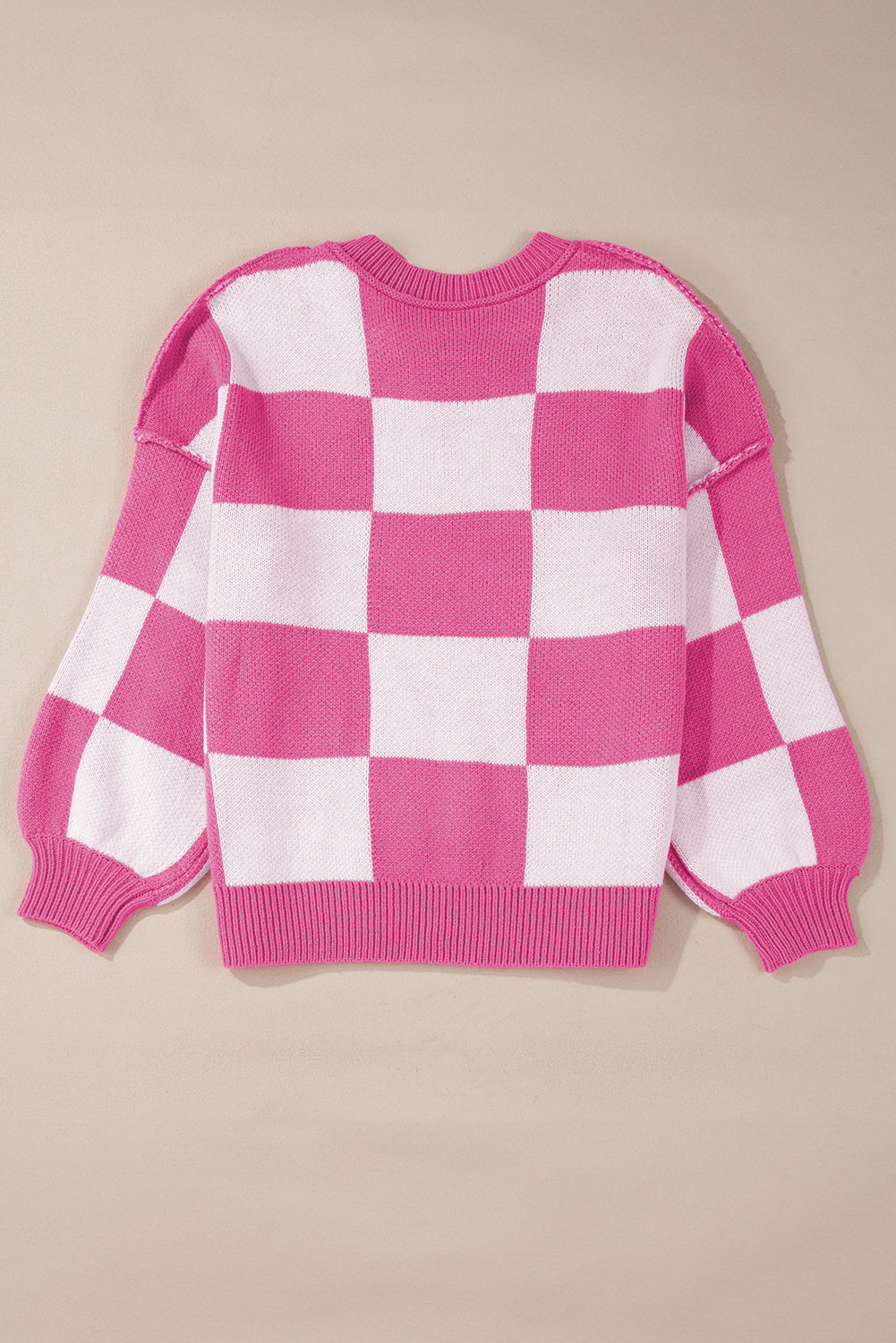 Checked Bishop Sleeve Pullover Sweater