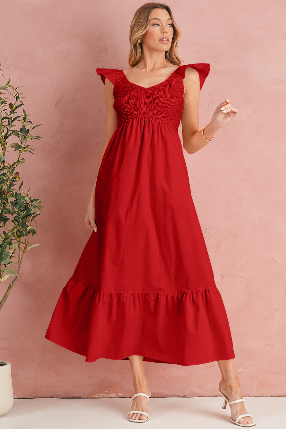 Erica Flutter Sleeve Smocked Maxi Dress