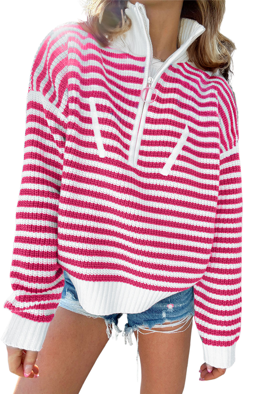 Nylah Striped Half-Zip Sweater