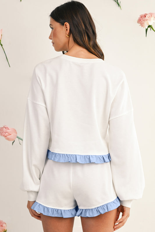 Sydney Ruffle Hem Long Sleeve Pullover and Shorts Set