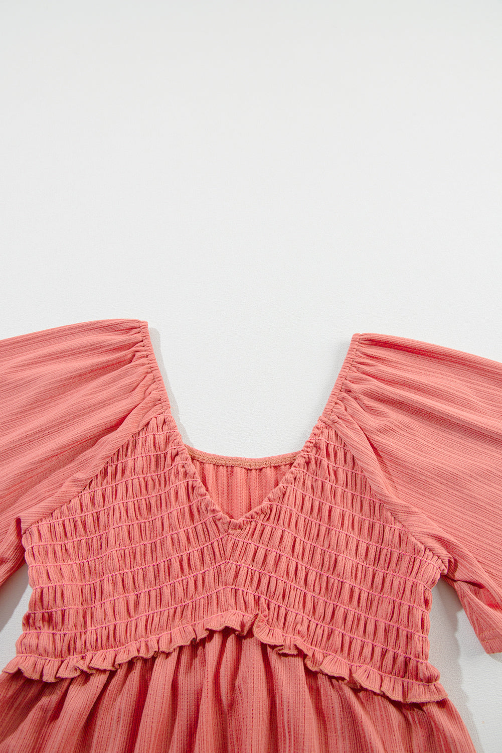 Smocked V-Neck Flutter Sleeve Blouse