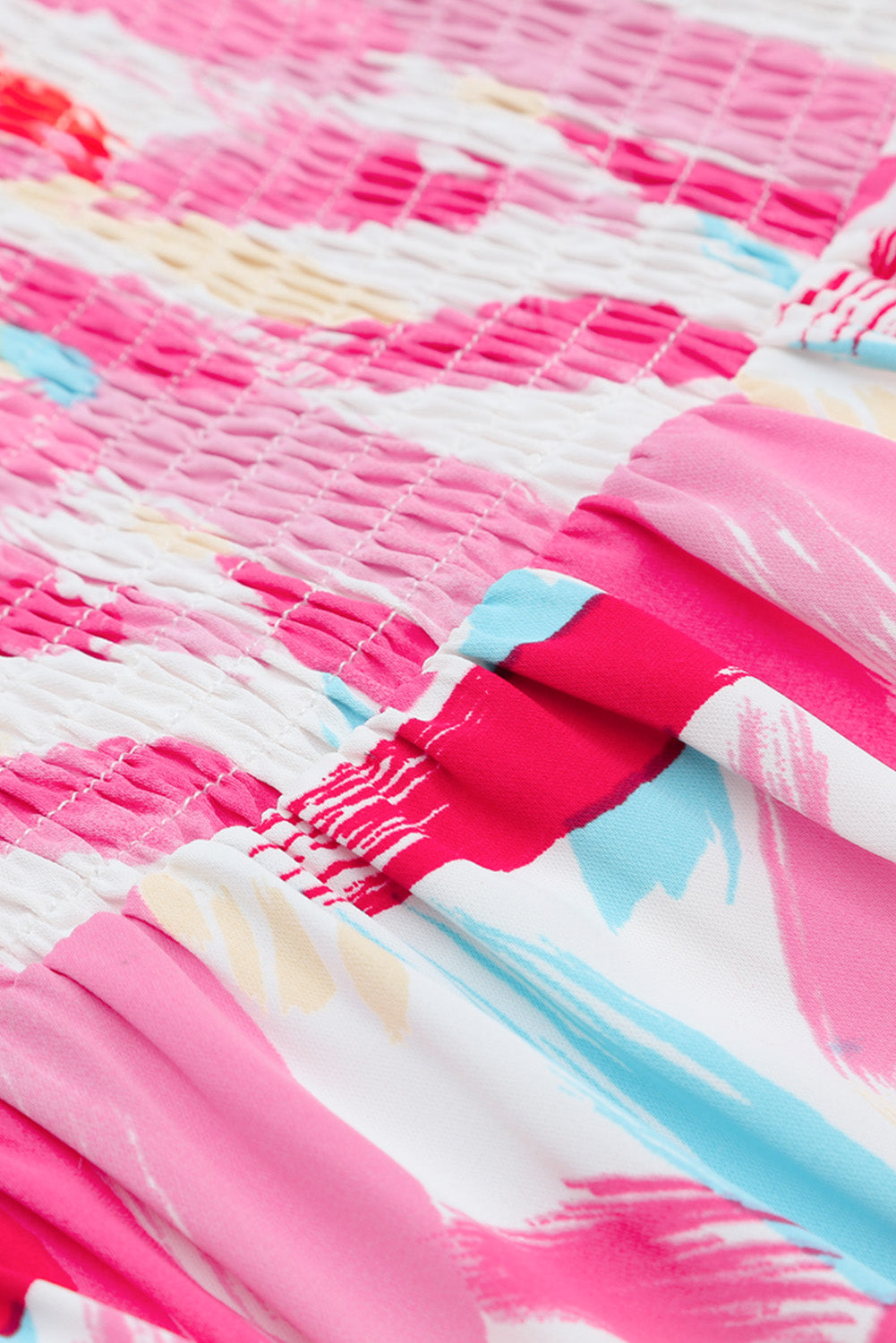 Brush Stroke Printed Smocked Ruffle Tiered Dress