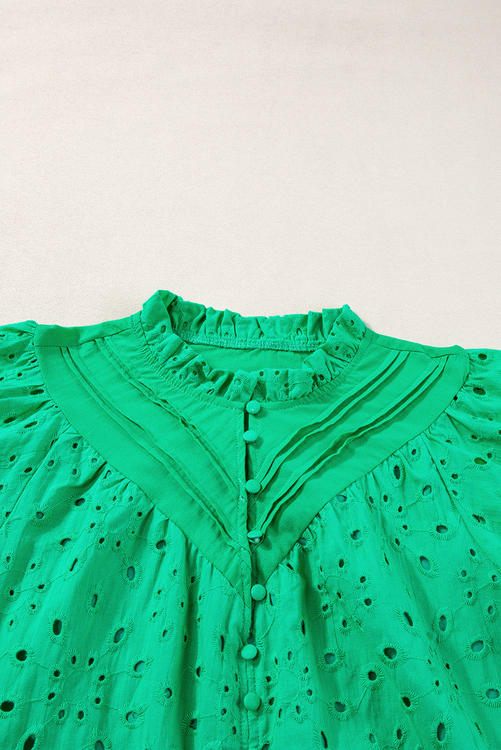 Eyelet Short Puff Sleeve Blouse