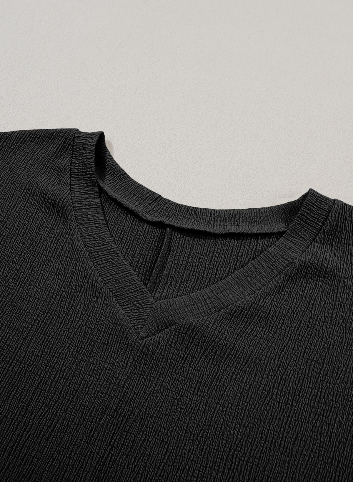 Basic Plain Textured V Neck T-Shirt