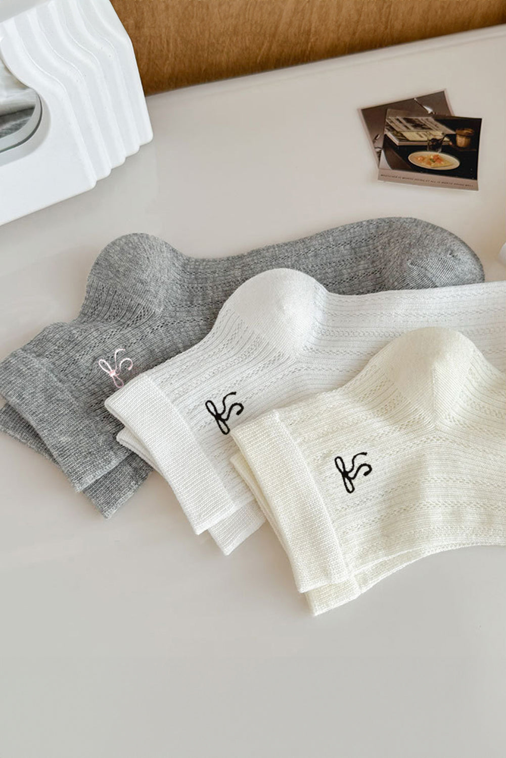 Grey Bowknot Ankle Socks