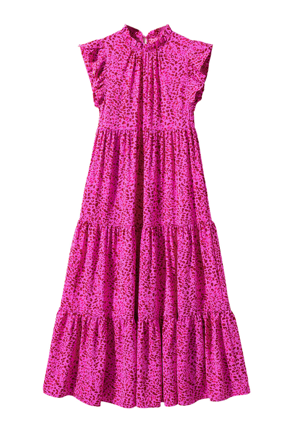 Leopard Print Ruffle Sleeveless Maxi Dress