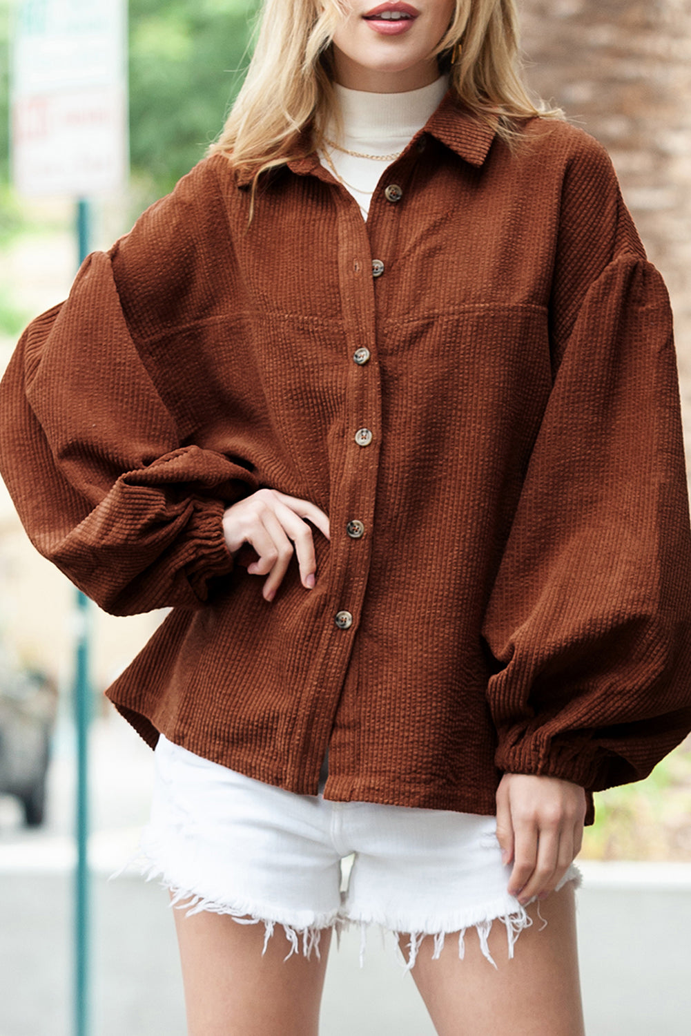 Amara Corduroy Lantern Sleeve Jacket