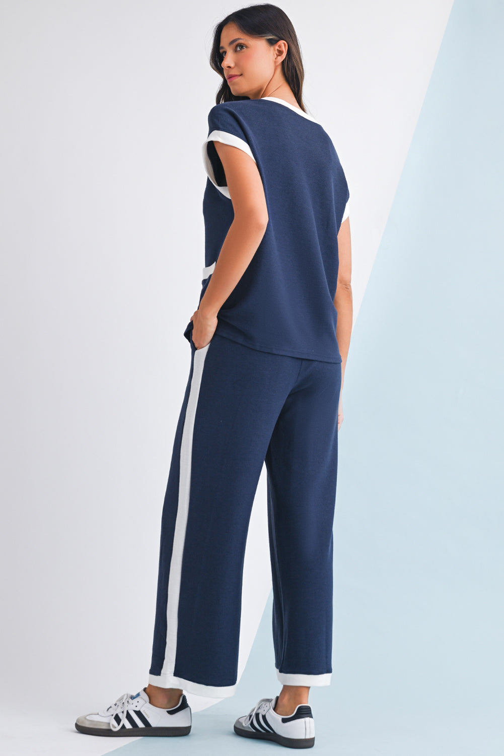 Nia Contrast Trim T-Shirt and Wide Leg Pants Set