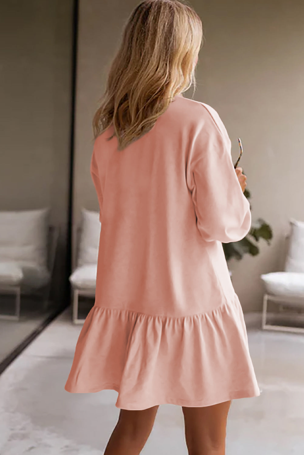 Ruffle Hem Mini Sweatshirt Dress