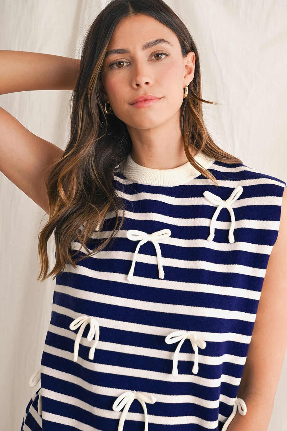 Monroe Striped Bow Sleeveless Knit Top