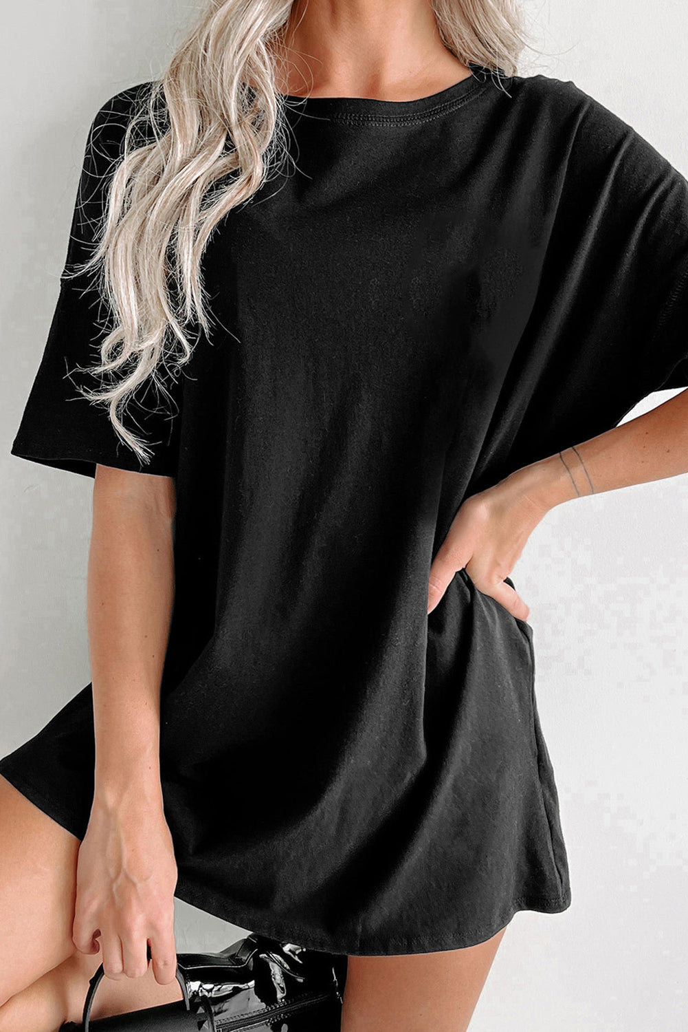 Oversized Solid Color Crew Neck T-Shirt
