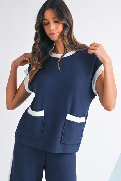 Nia Contrast Trim T-Shirt and Wide Leg Pants Set