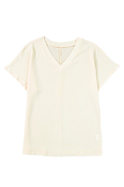 Basic Plain Textured V Neck T-Shirt