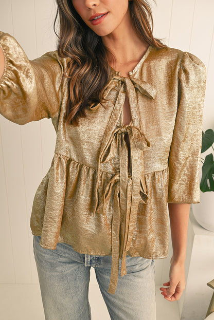 Sia Bowknot Front Puff Sleeve Blouse