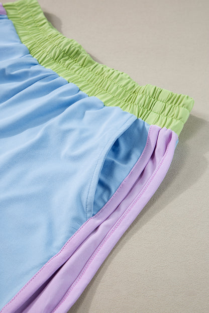Color-Block Top and Elastic Waist Shorts Set
