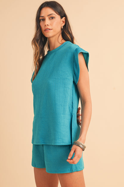 Textured Ruffle Top and Drawstring Shorts Set