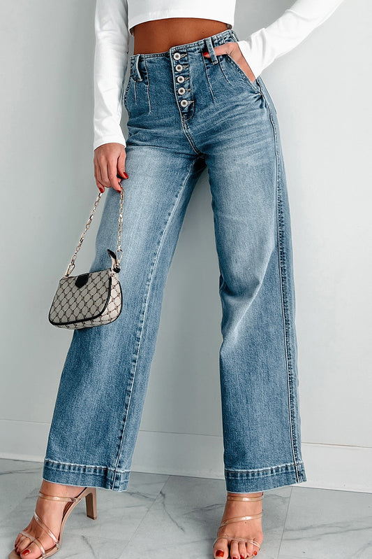 Dusk Blue Multi Button Straight Leg Jeans