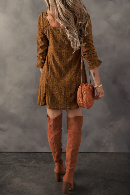 Chestnut Crochet Square Neck Mini Dress