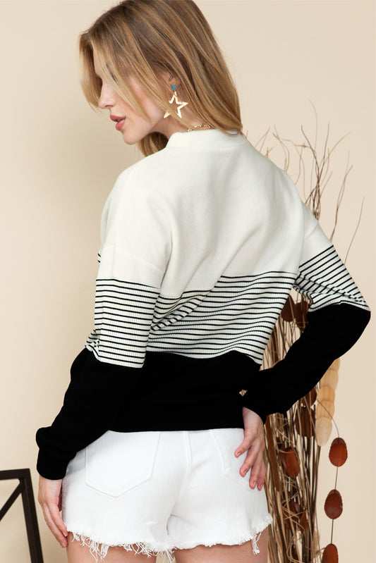 Noir Striped Contrast Colorblock Knit Top