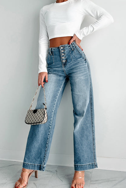Dusk Blue Multi Button Straight Leg Jeans