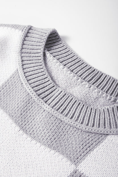 Checked Bishop Sleeve Pullover Sweater